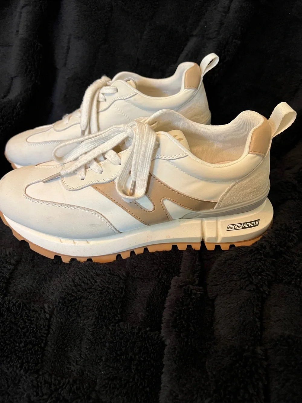 Neutral White & Tan Athletic Sneakers
